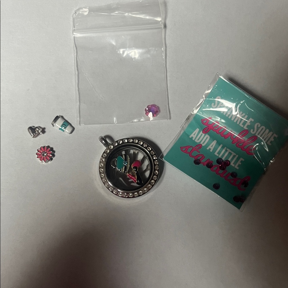 Origami Owl Black and Silver Locket Set